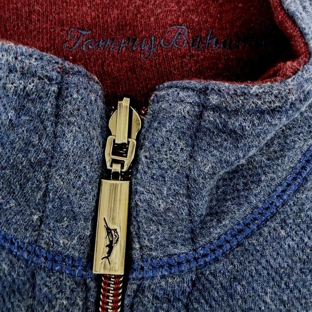Tommy BahamaVintage Mens‎ Blue Heathered Quarter Zip Vest Red Lined XXL